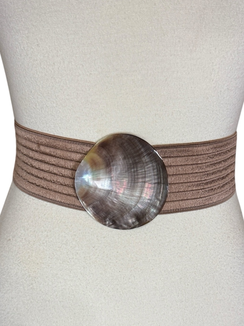 Elastic Brown Waist Belt with Shell Buckle